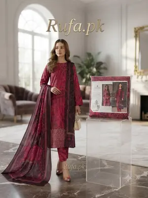 Premium Linen fabric 3Ps Unstitch Suits Daman Fancy Embroidery By Sobia Waseem