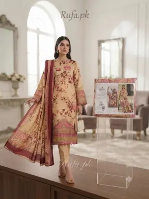 Premium Linen fabric 3Ps Unstitch Suits Daman Fancy Embroidery By Sobia Waseem