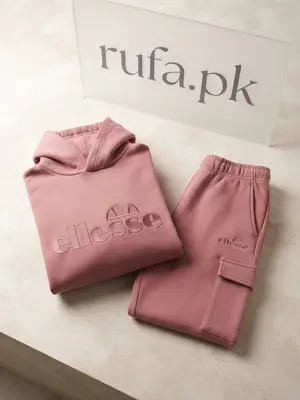 Ellesse Kids Export Quality Pink Hooded Casual Daily Wear 2-Piece Set