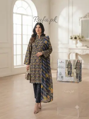 Premium Linen fabric 3Ps Unstitch Suits Daman Fancy Embroidery By Sobia Waseem