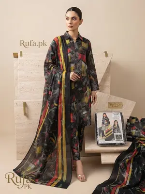 Premium Linen fabric 3Ps Unstitch Suits Daman Fancy Embroidery By Edenrobe