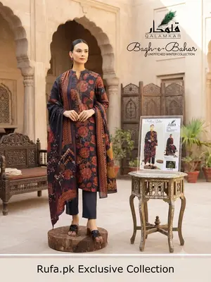 Premium Dhanak Embroidered Fabric 3Ps Unstitch Suits By Qalamkar