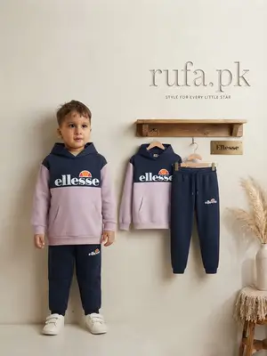 Export Quality Ellesse Branded Kids Fleece Tracksuit (Navy & Lilac)