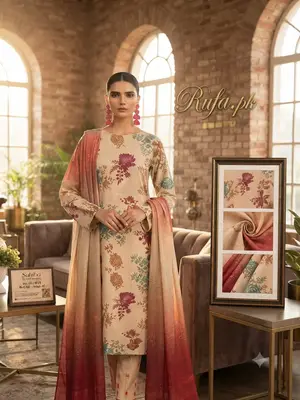 Premium Printed Doria Linen Fabric 3Ps Unstitch Suits By Sobia Waseem