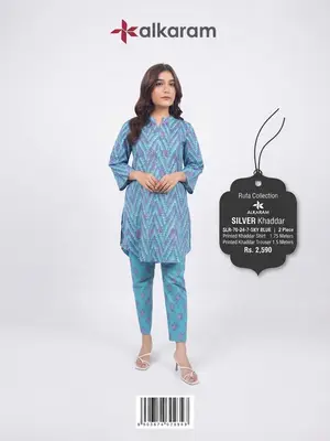 Alkaram Silver Khaddar 2Ps Printed Suit