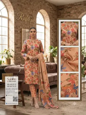 Premium Printed Doria Linen Fabric 3Ps Unstitch Suits By Sobia Waseem