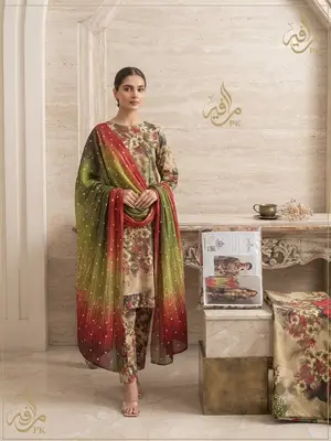 Premium Linen fabric 3Ps Unstitch Suits Daman Fancy Embroidery By Sobia Waseem