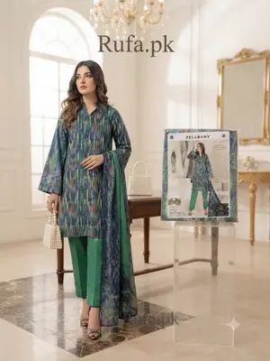 Premium Linen fabric 3Ps Unstitch Suits Daman Fancy Embroidery By Zellbury